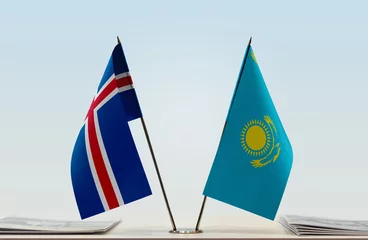 Foto op Canvas Two flags of Iceland and Kazakhstan © Oleksandr