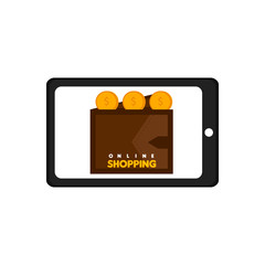 Tablet displaying a wallet. Online shopping