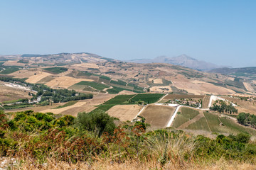 Naklejka premium View of Sicilian countryside from Segesta, Sicily, Italy