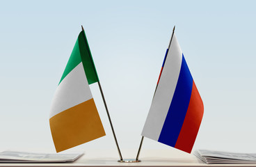 Two flags of Ireland and Russia