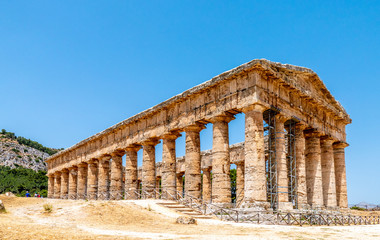 Fototapeta na wymiar Greek temple ruins in Segesta, Sicily, Italy