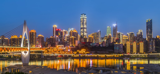 Naklejka premium Chongqing city architecture landscape night view