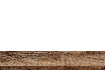 Empty wooden table top isolated on white background for display or montage your products