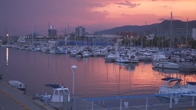 Boats and yachts anchoring at the marina, evening view