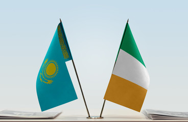 Two flags of Kazakhstan and Ireland