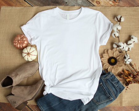 Mockup of a White T-Shirt Blank Shirt Template Photo