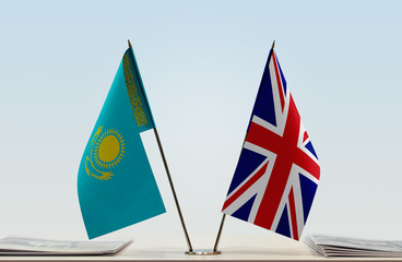 Two flags of Kazakhstan and United Kingdom