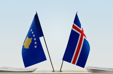  Two flags of Kosovo and Iceland