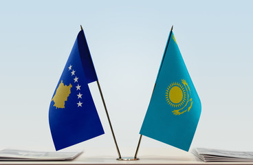  Two flags of Kosovo and Kazakhstan
