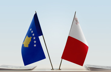  Two flags of Kosovo and Malta