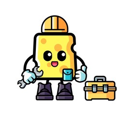 Cheese handyman mascot cartoon illustration