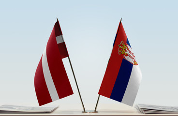  Two flags of Latvia and Serbia