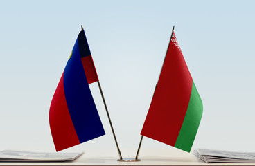 Two flags of Liechtenstein and Belarus