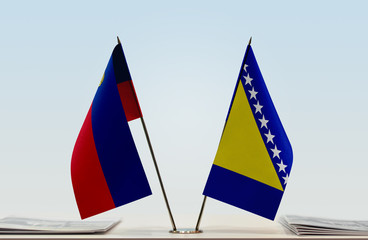 Two flags of Liechtenstein and Bosnia and Herzegovina