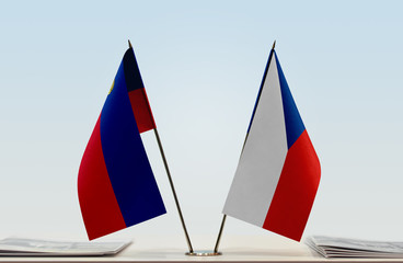 Fototapeta premium Two flags of Liechtenstein and Czech Republic
