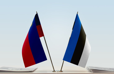 Two flags of Liechtenstein and Estonia
