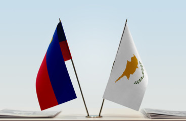 Two flags of Liechtenstein and Cyprus