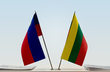 Two flags of Liechtenstein and Lithuania