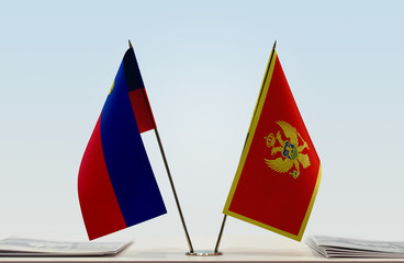 Two flags of Liechtenstein and Montenegro