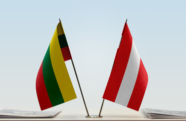 Two flags of Lithuania and Austria
