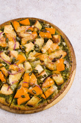 Pizza with vegetables and meat