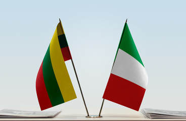 Two flags of Lithuania and Italy