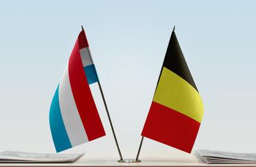 Two flags of Luxembourg and Belgium