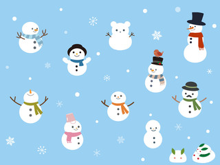 カワイイ雪だるま、スノーマンのイラスト