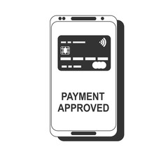 Mobile payment. NFC smart phone concept flat icon. black image on white background. Stock flat vector illustration.