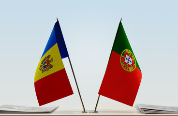 Two flags of Moldova and Portugal