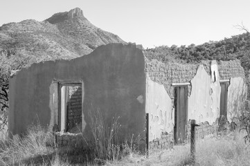 Crumbling old building and Montana Peak, Ruby, Arizona
