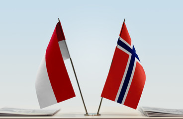 Two flags of Monaco and Norway