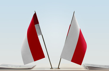 Two flags of Monaco and Poland