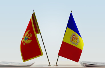 Two flags of Montenegro and Andorra