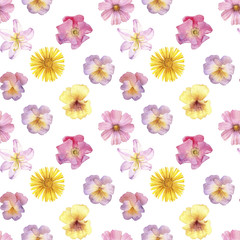 seamless pattern with watercolor drawing flowers