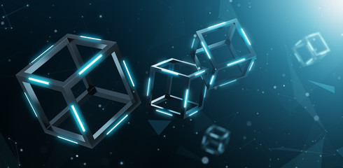 Cryptocurrency, Blockchain technology on blue background