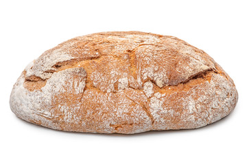 whole rye Greek round bread isolated on white background