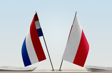Two flags of Netherlands and Poland