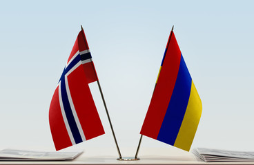 Two flags of Norway and Armenia