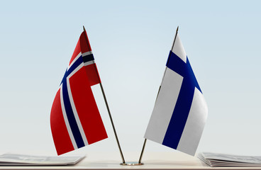 Two flags of Norway and Finland