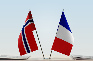 Two flags of Norway and France