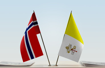Two flags of Norway and Vatican City
