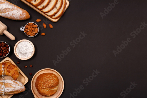 Homemade Breads Or Bun Croissant And Bakery Ingredients Flour