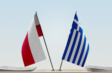 Two flags of Poland and Greece