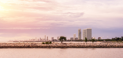 Fototapeta premium Sunset at Ban Amphure Beach, Sattahip, Chonburi District, Thailand.