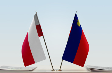 Two flags of Poland and Liechtenstein