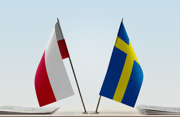 Two flags of Poland and Sweden