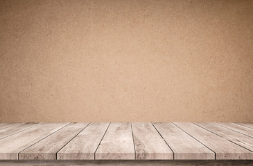 old wood plank or wood floor with brown paper texture background use for product display