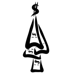 Christmas tree from the bills, creative imagery, sketch