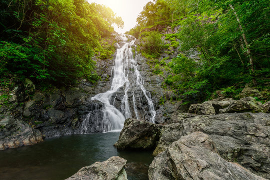 tropical nature in sarika waterfall at nakhon nayok, Thailand © nipastock